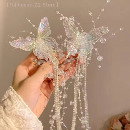 【MAX-22】Long Butterfly Beaded Tassel Hair Clip For Women Fairy Temperament Sweet Princess Hairpin Bride Hair Accessories by Beauty Bae