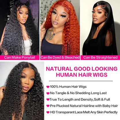 Swiss Lace Deep Wave Glueless HD Lace Frontal Wig 13X6 Brazilian Remy Hair 30 To 40 Inch Preplucked Natural Black by Beauty Bae