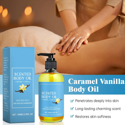 Stress Relief Vanilla Massage Oil Soothes Tired Muscles Deeply Moisturizing 100 ML Herbal Bath and Body Care by Beauty Bae