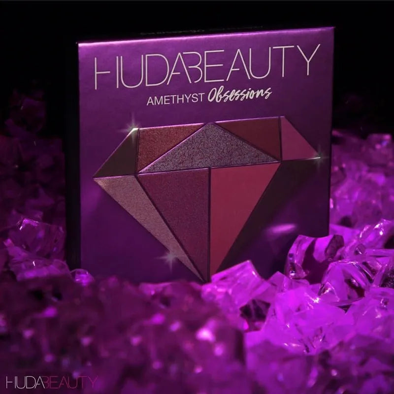 Huda Beauty 9 Color Diamond Amethyst Ruby Red Gold Eye Shadow Palette Matte Shimmer Eyeshadow Glitter Makeup by Beauty Bae