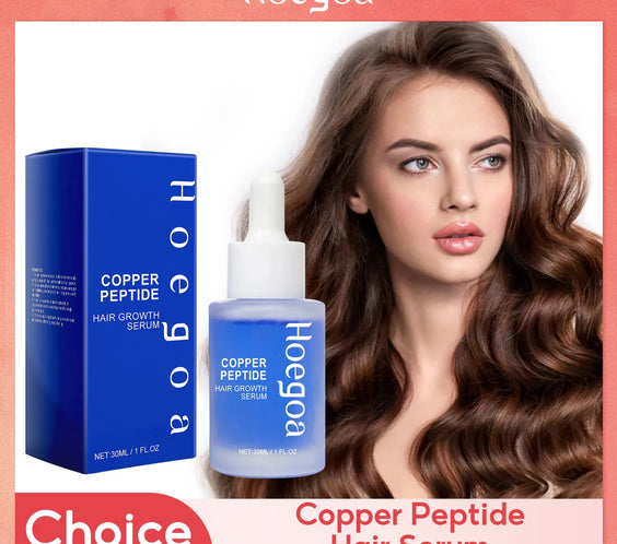 HOEGOA Copper Peptide Hair Serum 30ml dropper bottle labeled CPNP certified with copper ions titanium and plant extracts