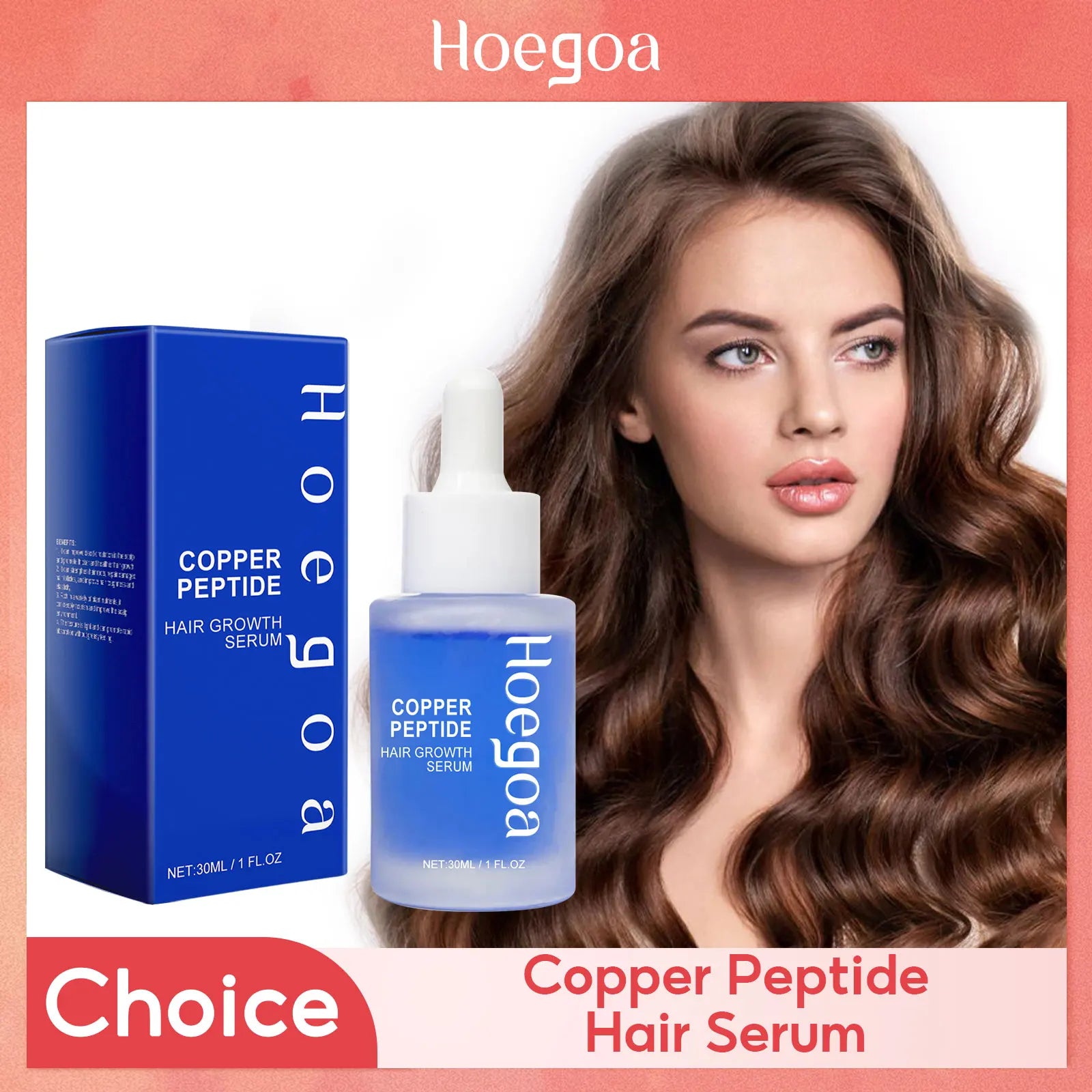 HOEGOA Copper Peptide Hair Serum 30ml dropper bottle labeled CPNP certified with copper ions titanium and plant extracts