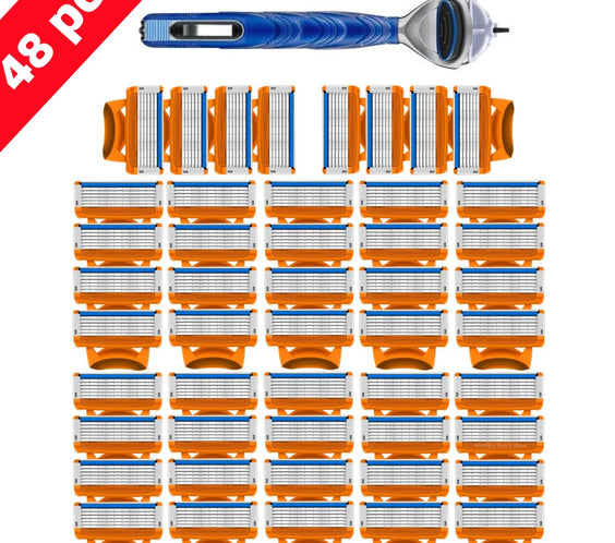 5-Layer Stainless Steel Razor with multi-pivot head replaceable cartridge and anti-clog quick-flush stainless steel handle