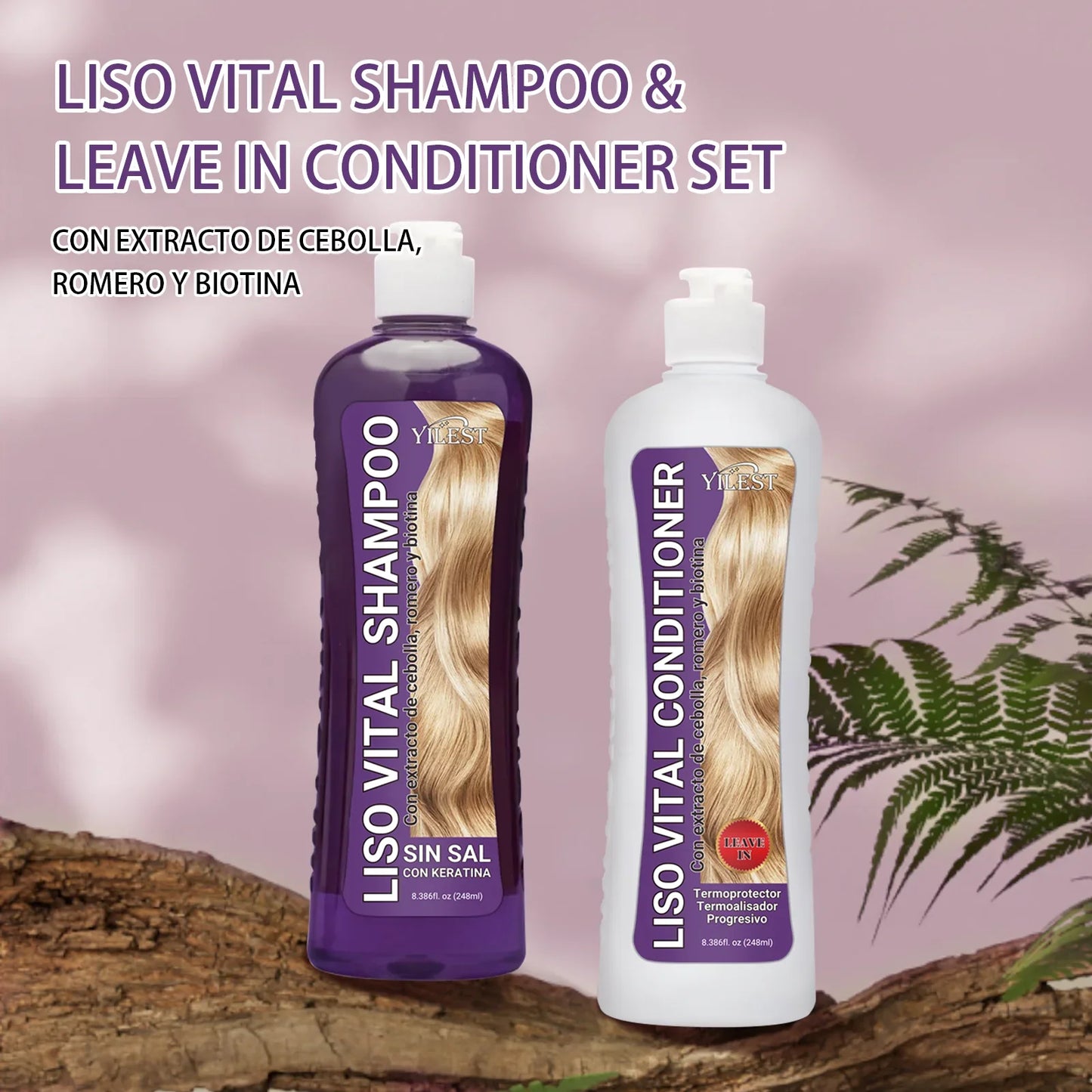 YILEST Rosemary Onion Hair Care Set Shampoo Leave-In Conditioner 248ml X2 For Dry Tangled Hair Nourishing Detangling by Beauty Bae