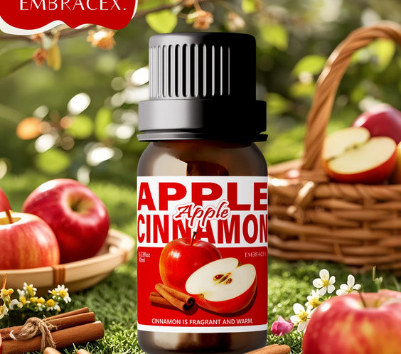 Apple Cinnamon 10ml essential oil amber glass bottle labeled EMBRACEX with branded gift box