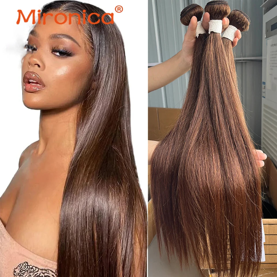 Straight Chocolate Brown Remy Human Hair Bundles For Women 100 G Per Piece Weaving Extensions by Beauty Bae