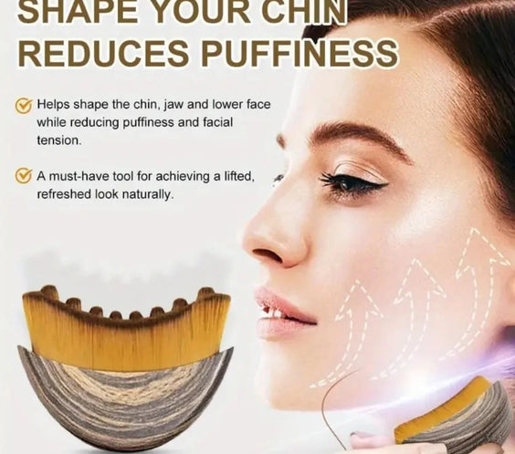 Wood Facial Lymphatic Brush contoured wooden head and handle for jawline sculpting and gentle facial exfoliation
