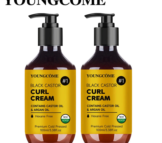 Castor Oil Hair Cream jar with label highlighting castor oil and creamy texture for dry frizzy hair and flaky scalp