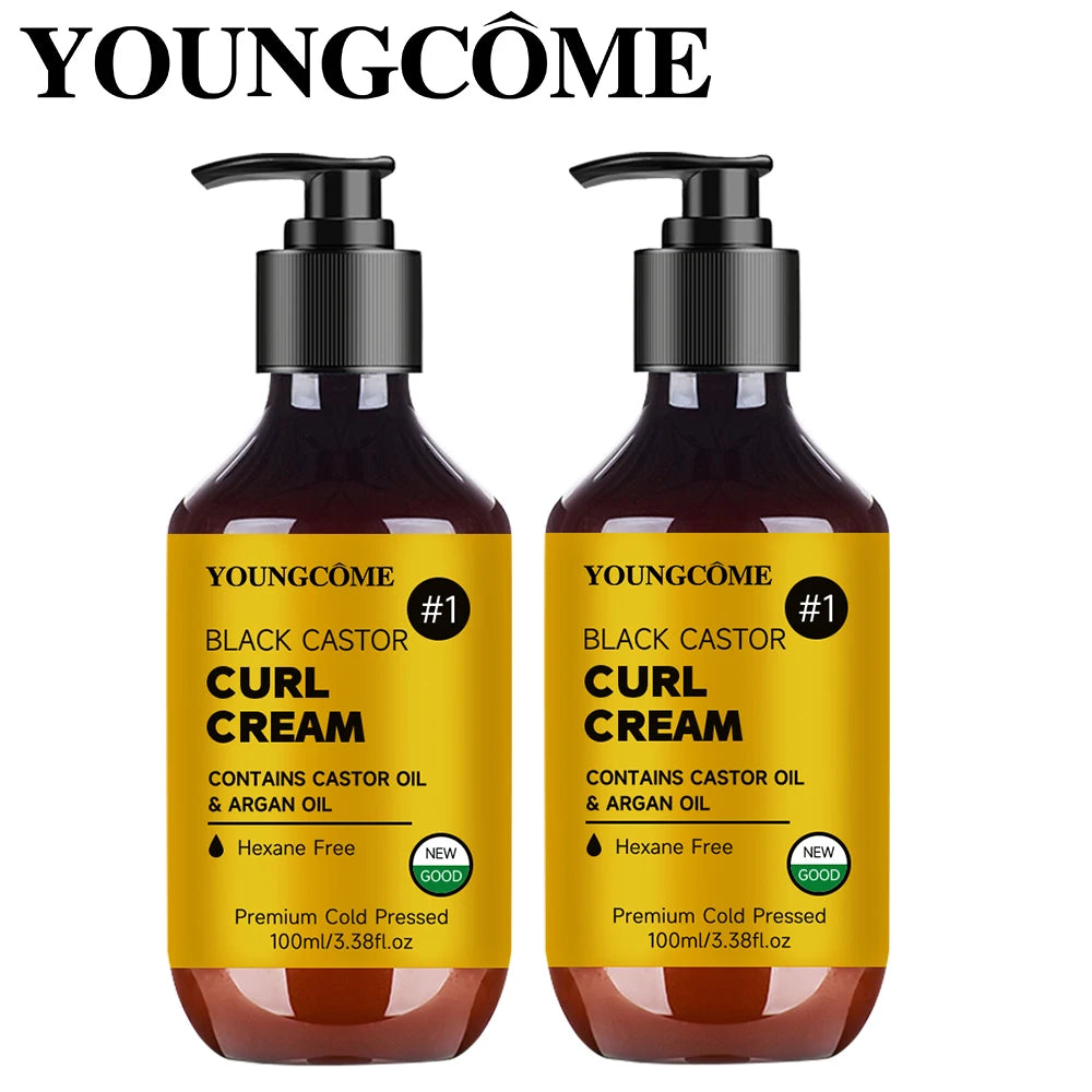 Castor Oil Hair Cream jar with label highlighting castor oil and creamy texture for dry frizzy hair and flaky scalp