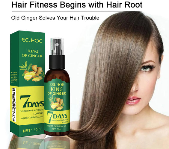 Ginger Hair Growth Spray bottle labeled 30ml or 50ml with ingredient highlights glycerin panthenol PCA sodium