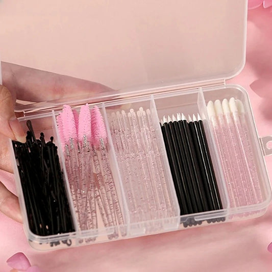 80pc wool-fiber lash brush set with assorted micro brushes hairpins and plastic handles in organized kit