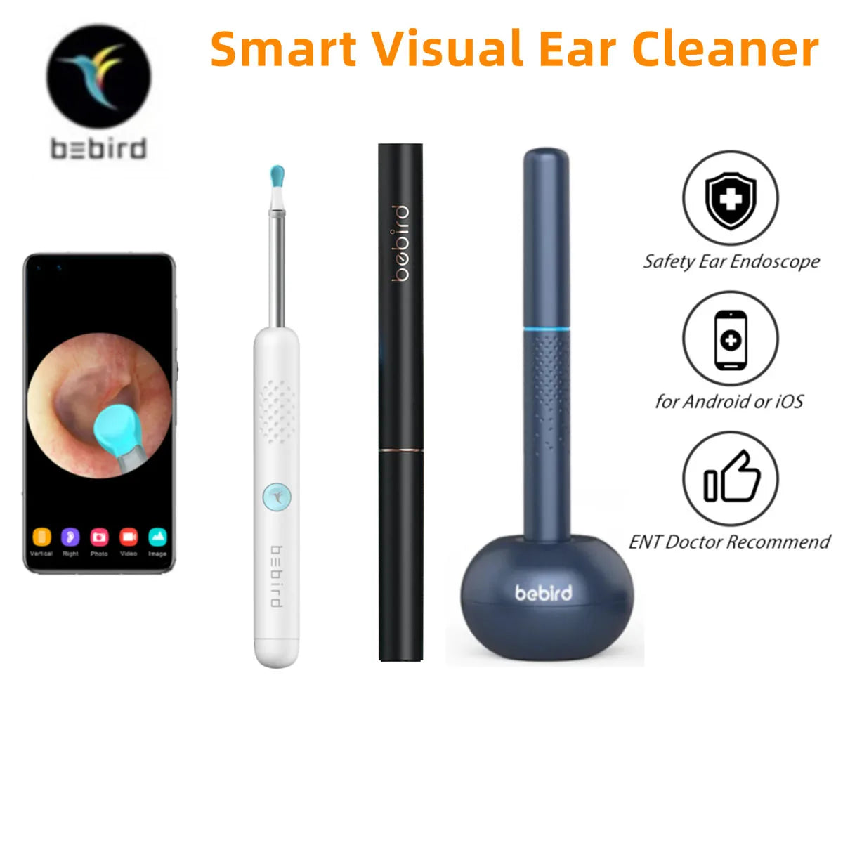 Bebird R3 visual ear camera with 3.5mm inner lens LED illumination and USB charging base