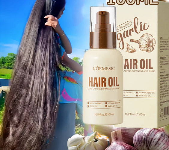 KORMESIC Garlic Hair Growth Oil 100ml bottle labeled CPNP certified garlic serum for scalp and hair roots