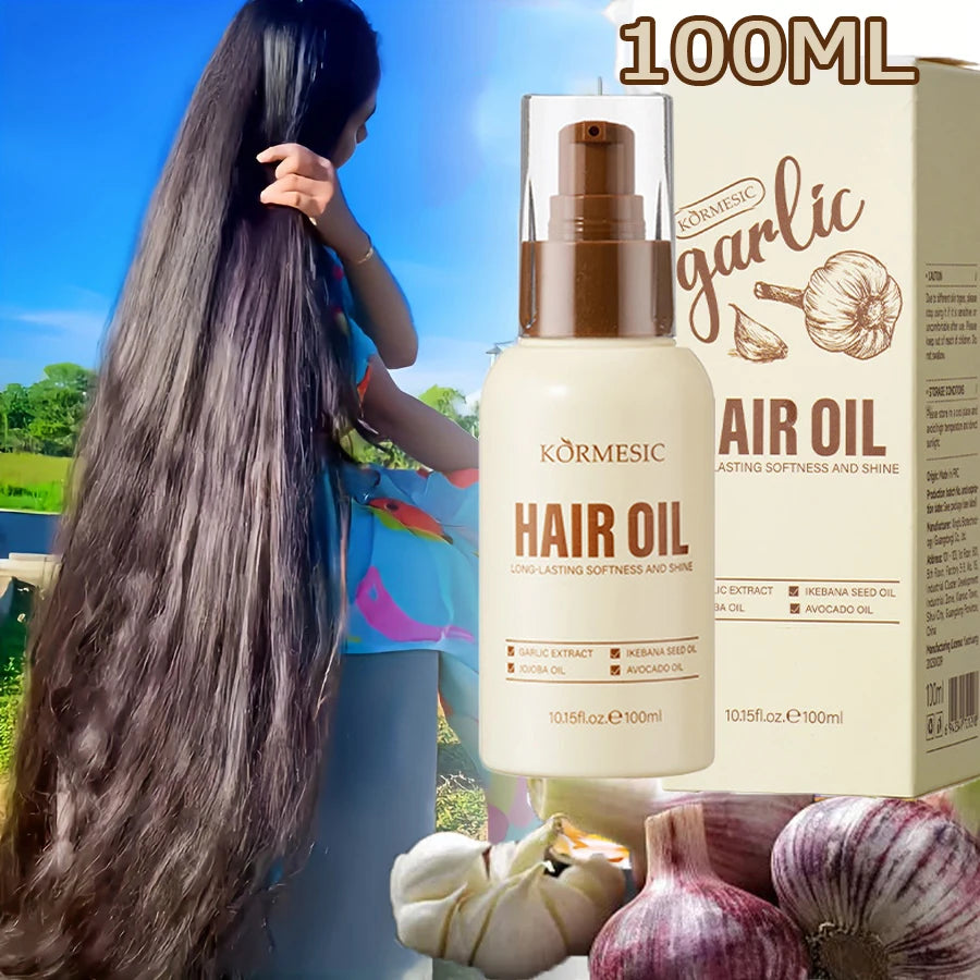 KORMESIC Garlic Hair Growth Oil 100ml bottle labeled CPNP certified garlic serum for scalp and hair roots