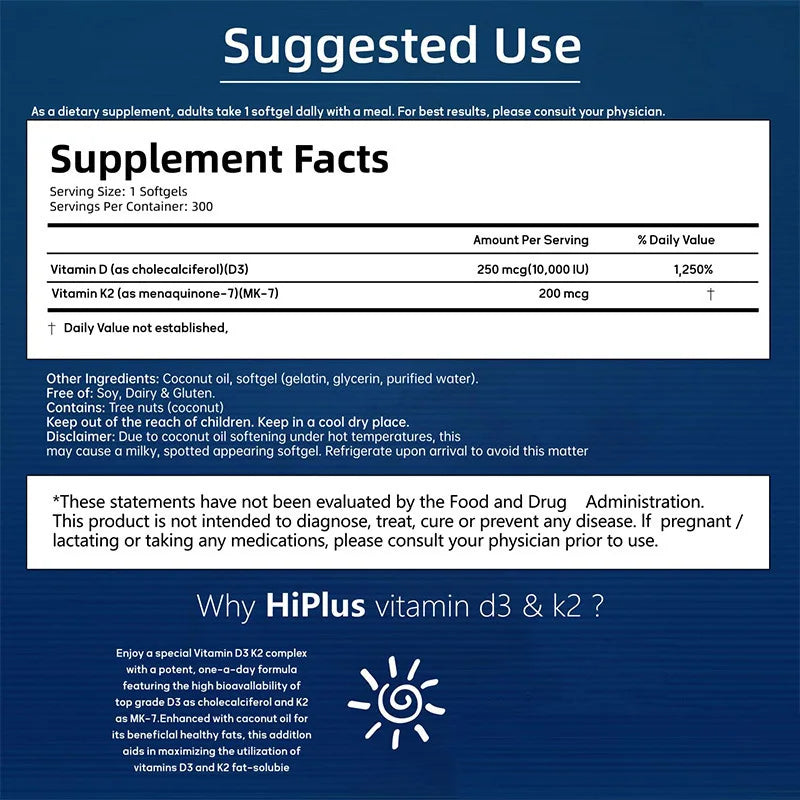 Vitamin D3 And K2 Softgels 300 Count For Optimal Calcium Absorption Bone And Heart Health MK7 And Immune Support by Beauty Bae