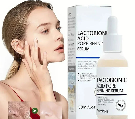Lactobionic Pore Serum 30ml dropper bottle labeled PHA with ceramide sodium hyaluronate and witch hazel
