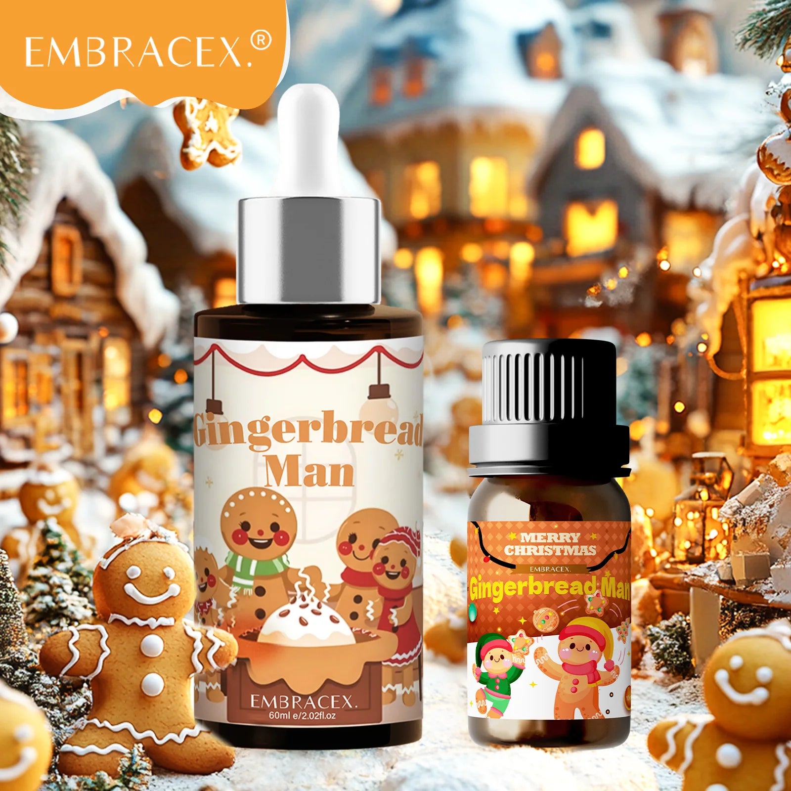 Gingerbread Man Oil amber bottle labeled 10ml and 60ml CPNP notified sealed with EMBRACEX gift box