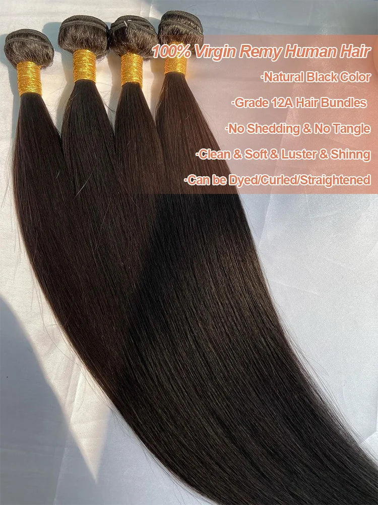 30 To 40 Inch Raw Virgin Brazilian Remy 100 Percent Human Hair Extensions Bone Straight Double Weft Bundles by Beauty Bae