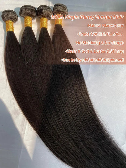 30 To 40 Inch Raw Virgin Brazilian Remy 100 Percent Human Hair Extensions Bone Straight Double Weft Bundles by Beauty Bae