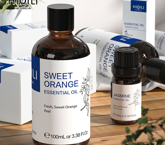 Lavender Jasmine 7x100ml essential oil bottles labeled lavender jasmine rose vanilla mint eucalyptus lemon with screw caps