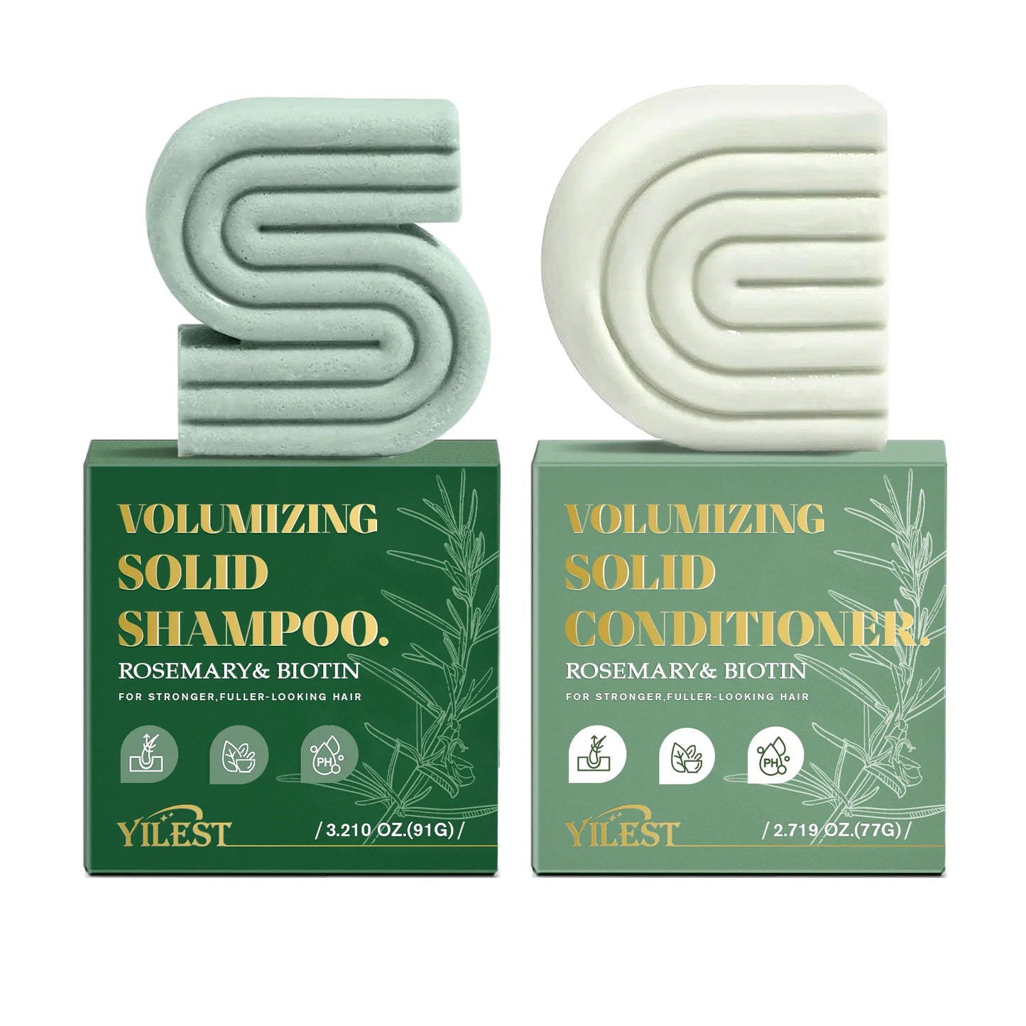 Rosemary And Biotin Solid Shampoo And Conditioner Set For Hair Growth, Volumizing, Fragrance Free by Beauty Bae