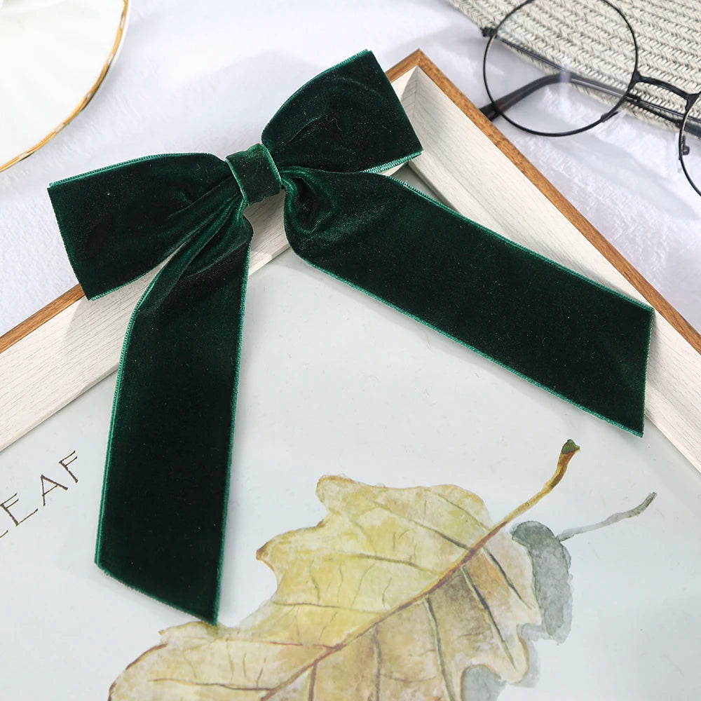 Velvet Bow Hair Barrette for Women and Girls Ponytail Hairpin Red and Black Ribbon Hair Clip Fashion Accessories by Beauty Bae