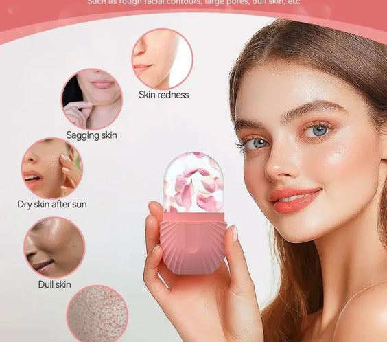 Facial Ice Roller for Anti-Puffiness & Glow Silicone Cube Massager Tool.